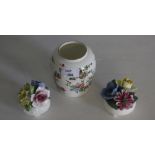 A Crown Staffordshire Pagoda pattern vase & two posy vases (some chips)