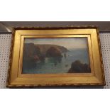 F. W. Baker, oil painting, Coastal scene, probably Cornwall, 38cm x 68cm, signed, gilt frame and