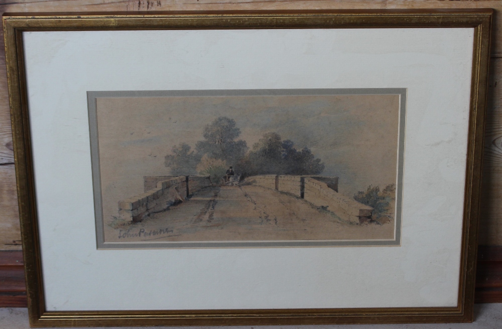 John Pasmore (British 19th century) watercolour, bridge crossing, signed lower left, within card