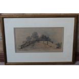 John Pasmore (British 19th century) watercolour, bridge crossing, signed lower left, within card