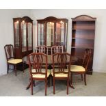 A modern mahogany effect dining room suite, comprising a glazed display cabinet, room unit and