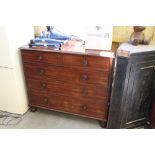 George III figured mahogany chest of drawers on turned feet, 122cm x 59cm x 105cm high, slight