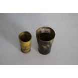 Two 19th century horn beakers 11cm & 9cm the smaller with splits.