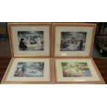 After Christa Kieffer, a set of four Parisian scene polychrome prints, within card mounts and modern