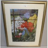 Judith Valentine (Local) 'Cottage Garden' pastels, within a card mount and silvered frame, under