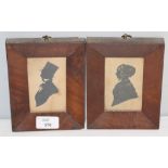 A pair of 19th century mahogany framed silhouettes 10cm x 16cm (16.5cm x 12cm overall) yellowing and