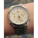 A Seiko quartz chronograph wristwatch with steel bracelet, 37mm, used condition, required battery