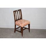 A Georgian mahogany dining chair, with pink damask covered seat, 87cm some damaged and repairs.
