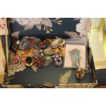 Box of mixed costume and decorative jewellery including Scottish white metal, citrine and
