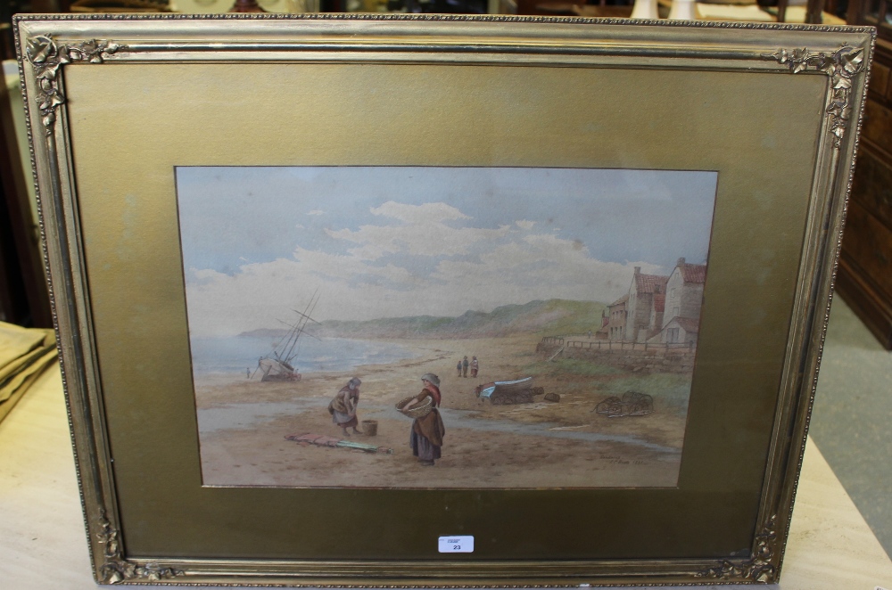 Edward C Booth (1821-1893) Watercolour - 'Sandsend’ signed and dated 1891 within a gilt card mount