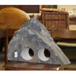 Triangular slate twin wine bottle holder, 44cm x 33cm x 14cm, slight chipping and wear