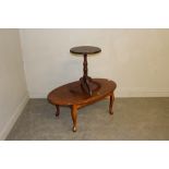 A mahogany oval coffee table, with moulded top and cabriole type legs 40cm x 99cm x 59cm and a small