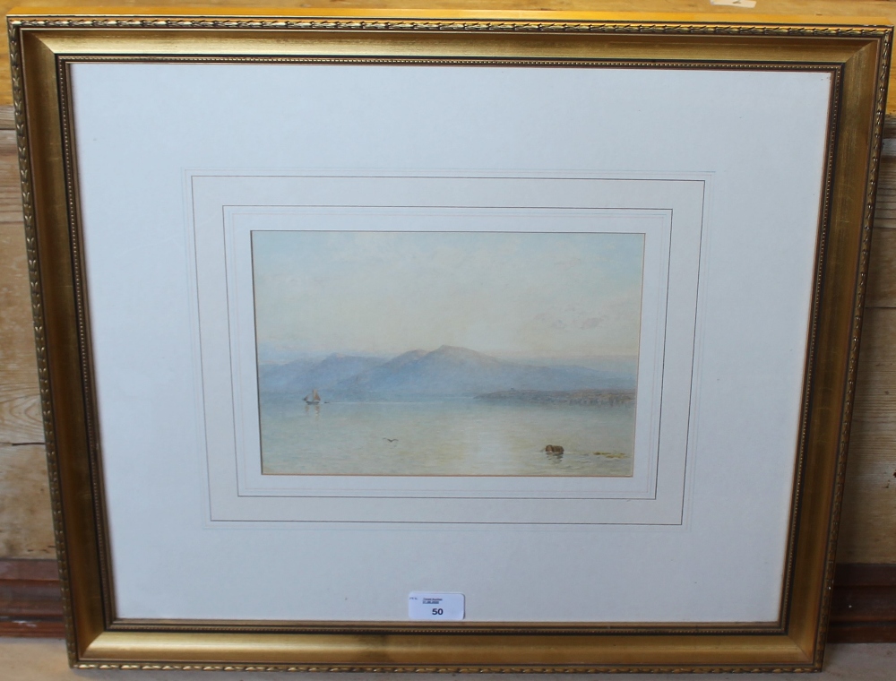 Attributed to George Arthur Fripp RWS (1813-1896) watercolour, coastal/lake scene, within a washline - Image 3 of 5