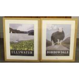 Two modern framed local posters 'Ullswater & Borrowdale' 37cm x 27cm some folding showing to