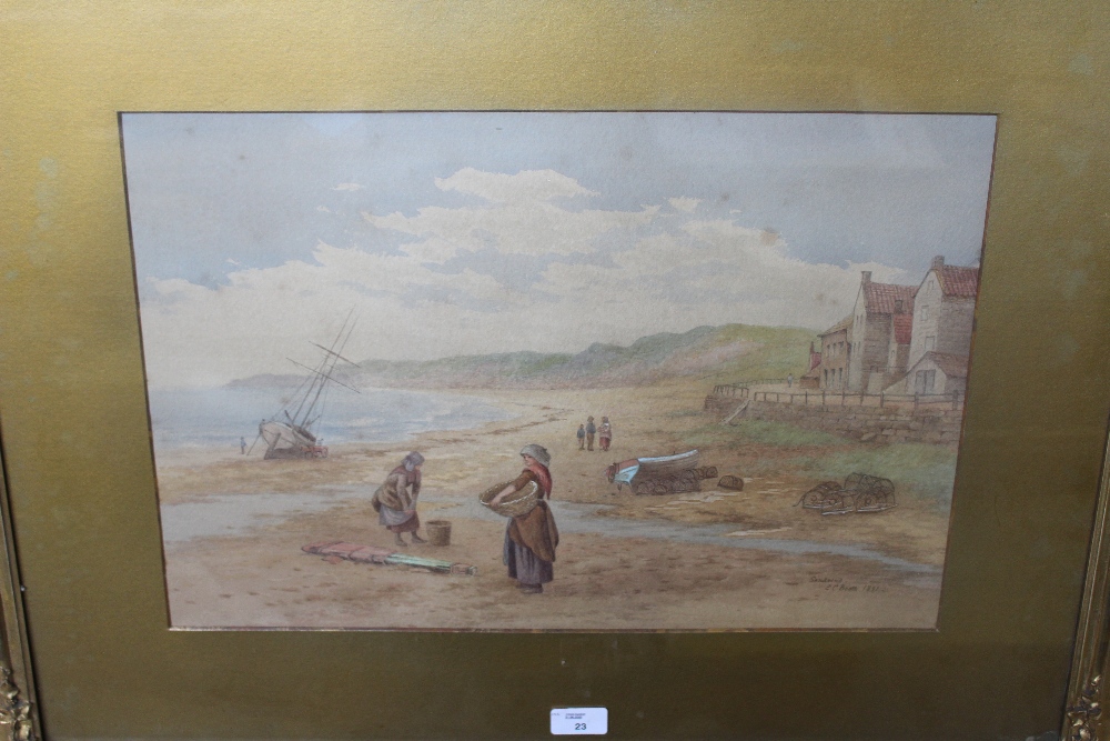 Edward C Booth (1821-1893) Watercolour - 'Sandsend’ signed and dated 1891 within a gilt card mount - Image 2 of 5