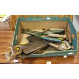 A small selection of vintage tools, tenon saws, saws, shears, cleaver. used condition.