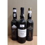 70cl bottle Taylor's LBV port 1999, some label damage, and two bottles of Dow's port