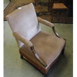 A Georgian style open armchair, with padded back and sprung seat upholstered in mushroom coloured