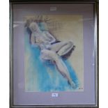 A polychrome pastel, female nude study, monogrammed HF and dated 95 lower right, within a card mount