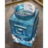 A small Whitefriars glass Greek Key pattern vase, by Geoffrey Baxter, in Kingfisher blue 10.5cm