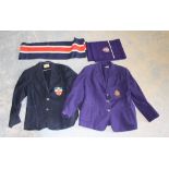Two vintage ladies/girls school uniform jackets with scarves, used condition.
