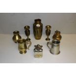 A small selection of brass and metal wares, including Eastern brass vases