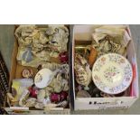 Two boxes of miscellaneous china, including Haddon Hall bowl, Wedgwood Jasper wares, Limoges type