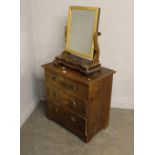 A stained-pine three drawer chest 80cm x 79cm x 47cm and a Victorian mahogany swing dressing mirror,