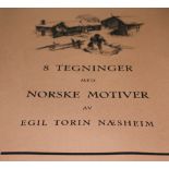 8 Tegninger Med Norske Motiver Av Egil Torin Naesheim, a folio of eight monochrome unframed