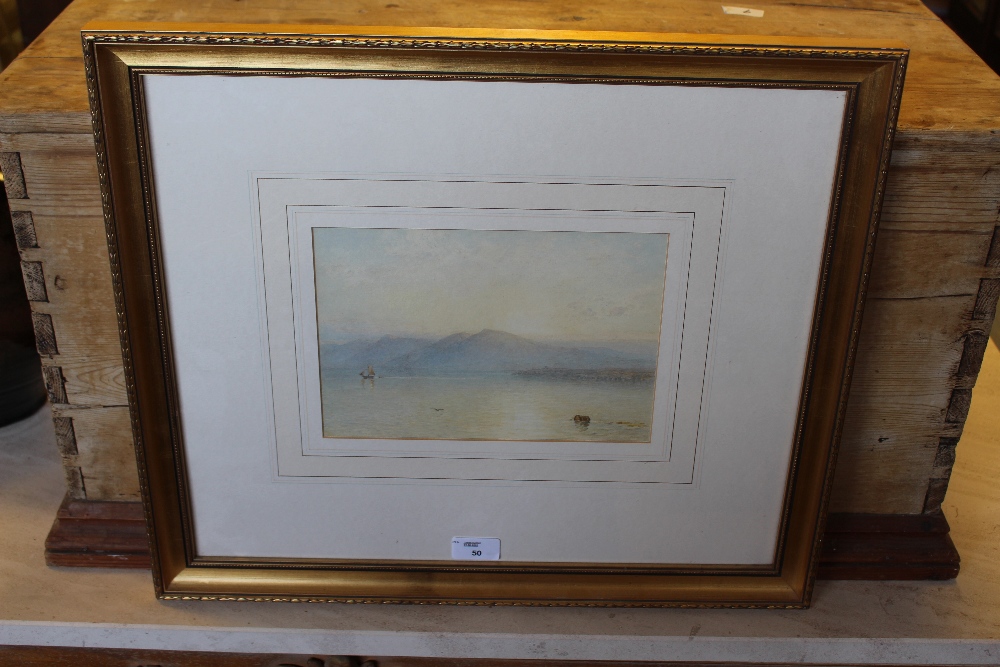 Attributed to George Arthur Fripp RWS (1813-1896) watercolour, coastal/lake scene, within a washline - Image 2 of 5