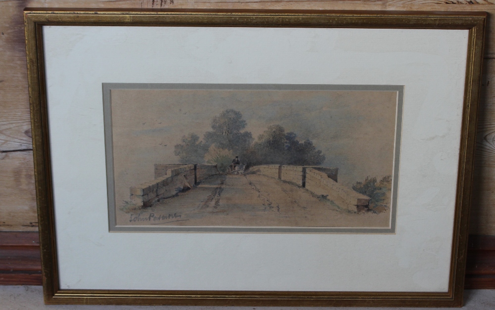 John Pasmore (British 19th century) watercolour, bridge crossing, signed lower left, within card - Image 2 of 3