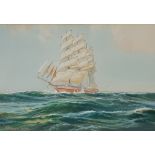 W. Knox, gouache, Portrait of a Yacht or Clipper under full sail, 24cm x 36cm, signed and dated