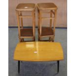 A group of four 1950/60's stools 53cm x 32cm and a 1960's coffee table 47.5cm x 77cm x 44cm Some