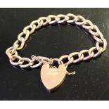 A 9ct gold bracelet with heart-shaped padlock clasp, marked 375 to clasp, 11.8grams some damage