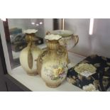 Pair Austrian pottery vases and Crown Devon vase