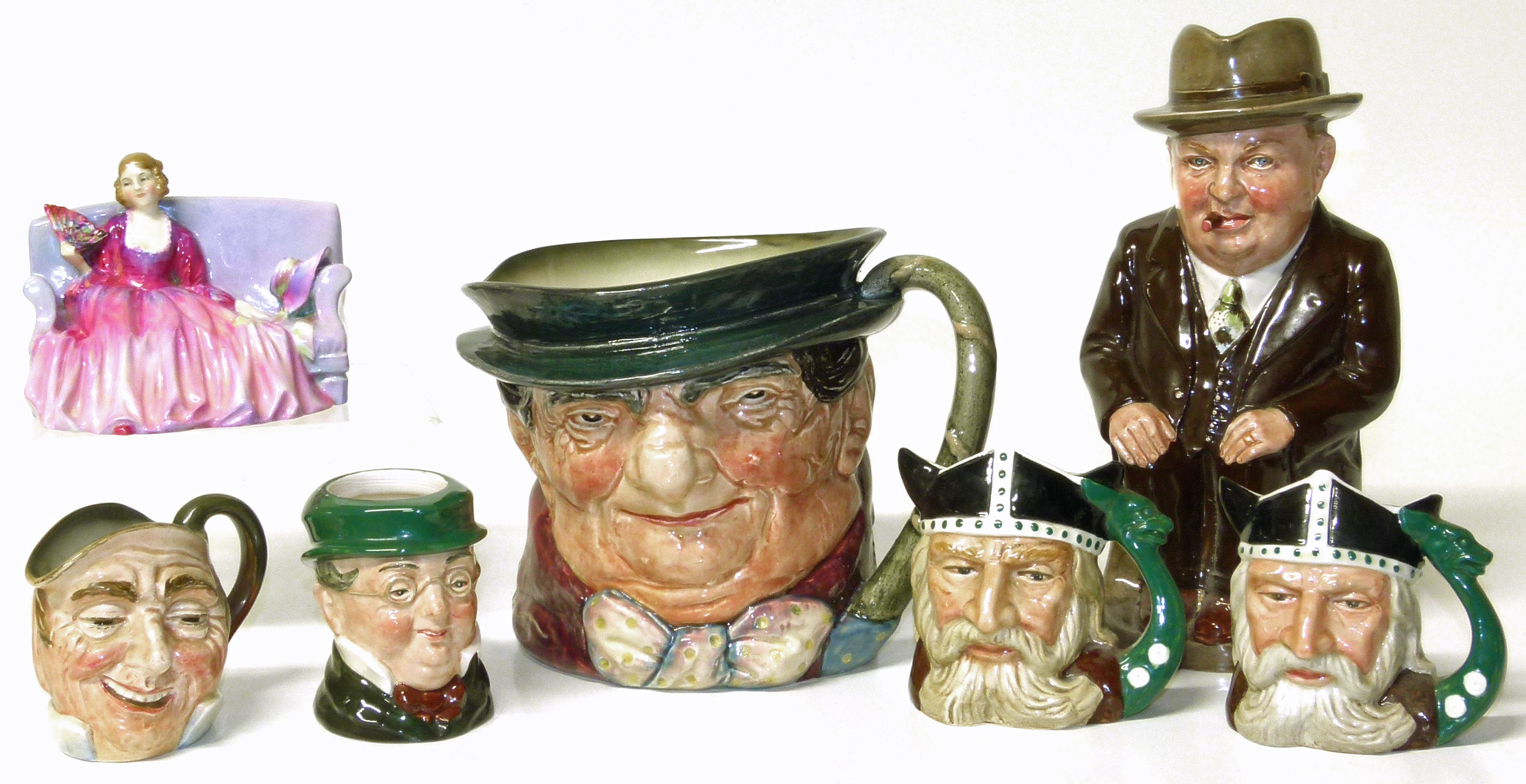 Royal Doulton Cliff Cournell Churchill jug, also sweet and twenty five other character jugs We are