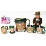 Royal Doulton Cliff Cournell Churchill jug, also sweet and twenty five other character jugs We are