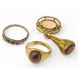 A selection of jewellery, to include 9ct gold garnet single stone ring, an amethyst fob and a vari-