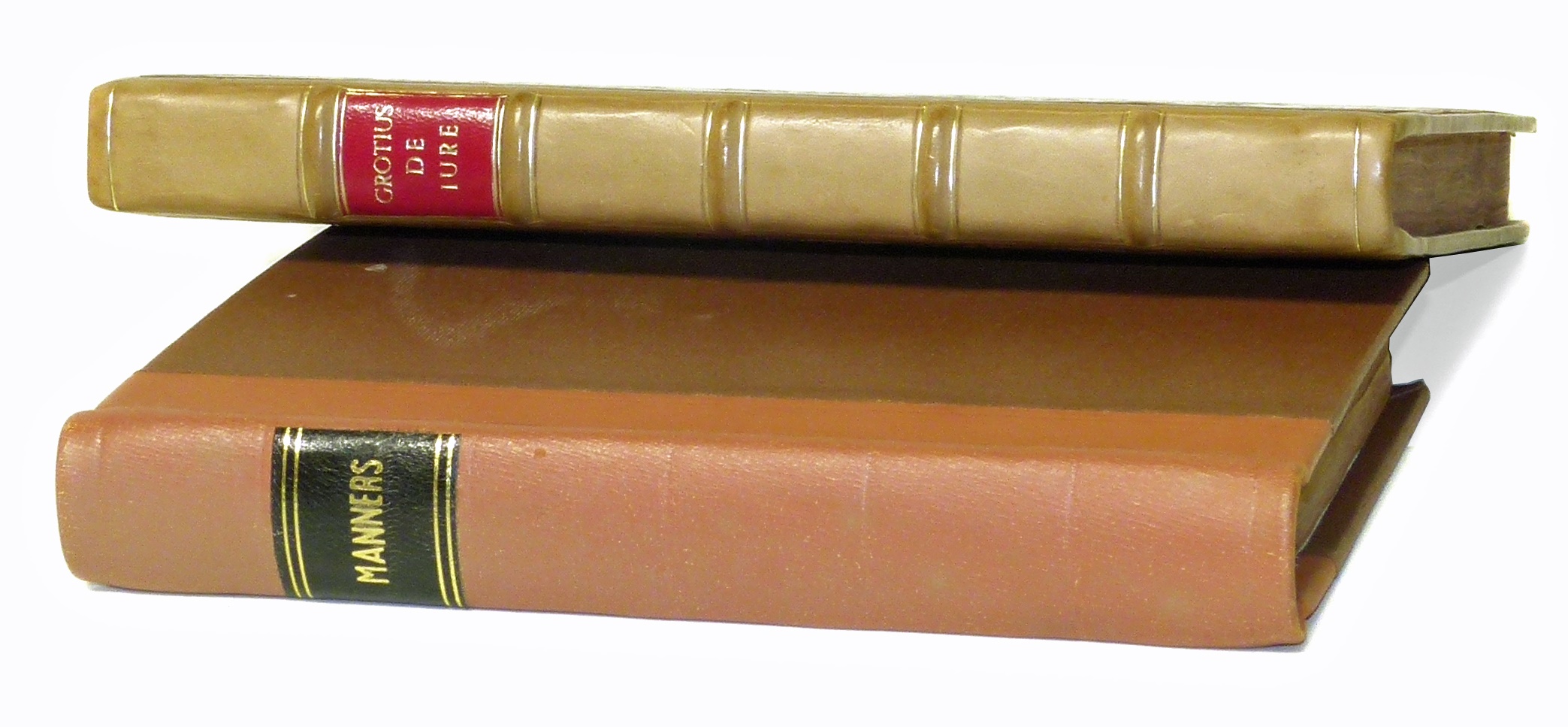 Manners trans from the French, 1749 rebound and Grotius, H. De Jure, new spine, leather. We are