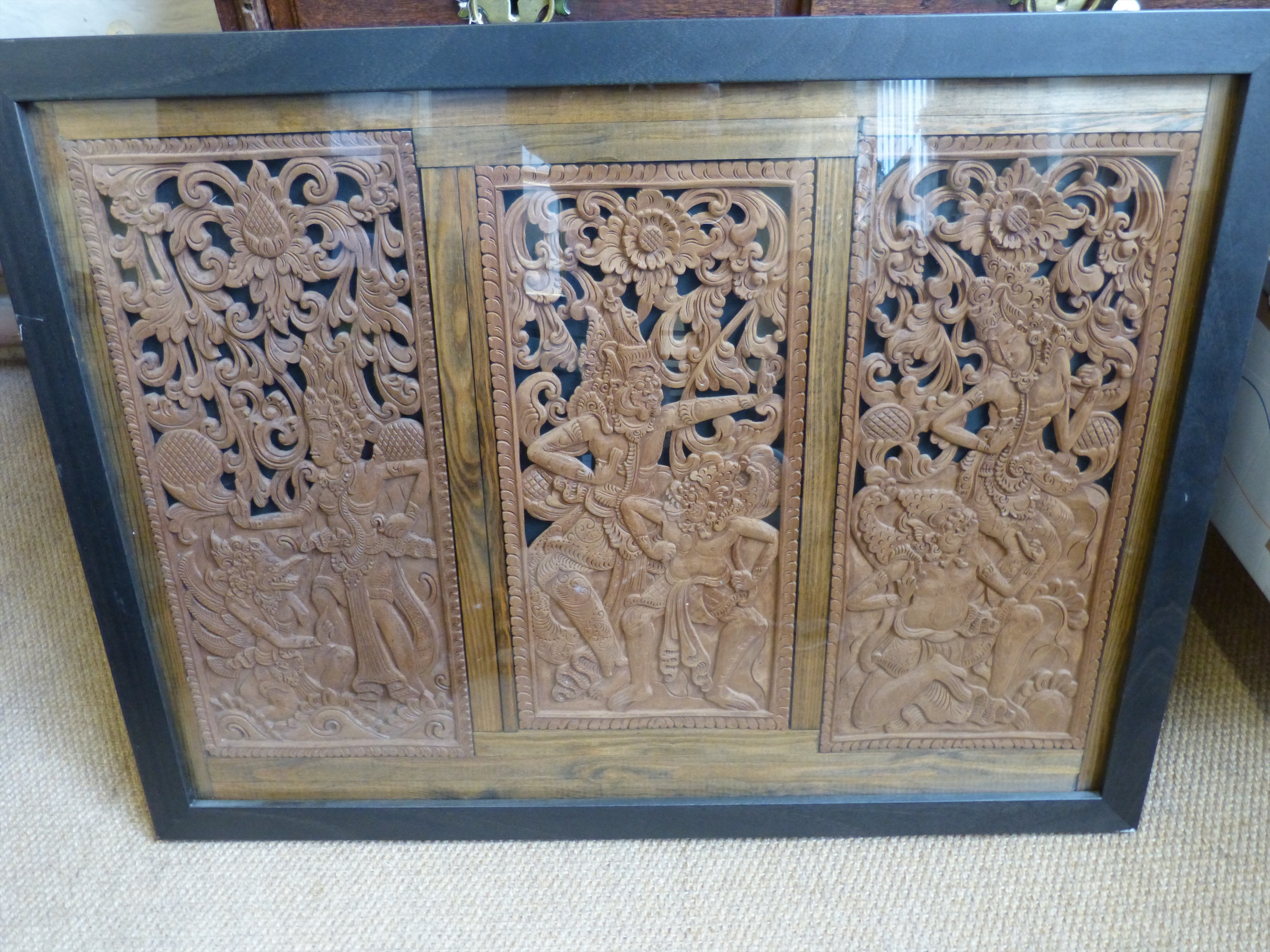 six various carved Asian/ Oriental panels We are unable to do condition reports on our Interiors - Image 3 of 3