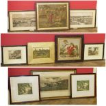Assortment of various 19th century prints and needlework pictures to include sporting prints and two