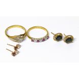 A selection of jewellery, to include an 18ct gold diamond and ruby band ring, an 18ct gold diamond