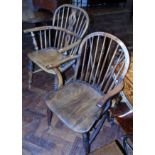 Two 19th century yew wood Windsor chairs. We are unable to do condition reports on our Interiors