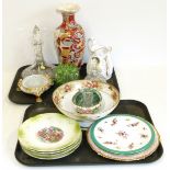 Floral Noritake bowl on stand, Maling "Azalea" dish ships style glass decanter and one other We