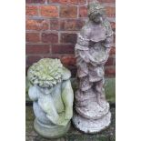Precast garden figures of cherub and maiden (2) We are unable to do condition reports on our