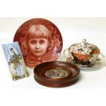 Bloor Derby lidded bowl on stand limoges enamel on copper Pratt lid framed Minton plaque painted