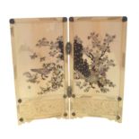 A fine Meji Period Japanese ivory shibayama folding table screen, circa 1900. The exterior carved