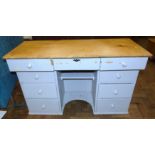 Painted Victorian pine knee-hole desk. We are unable to do condition reports on our Interiors Sale