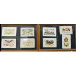 8 framed wartime silk postcards We are unable to do condition reports on our Interiors Sale