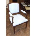 19th century mahogany carver chair with upholstered seat T-back. We are unable to do condition